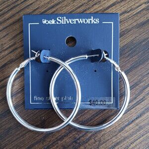 Silverworks Silver Plated Polished 2" Hoop Earrings New